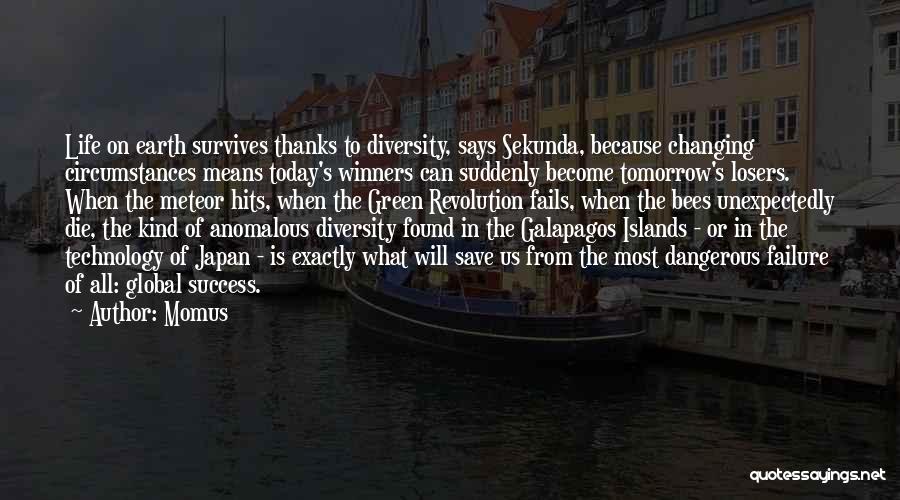 Momus Quotes: Life On Earth Survives Thanks To Diversity, Says Sekunda, Because Changing Circumstances Means Today's Winners Can Suddenly Become Tomorrow's Losers.