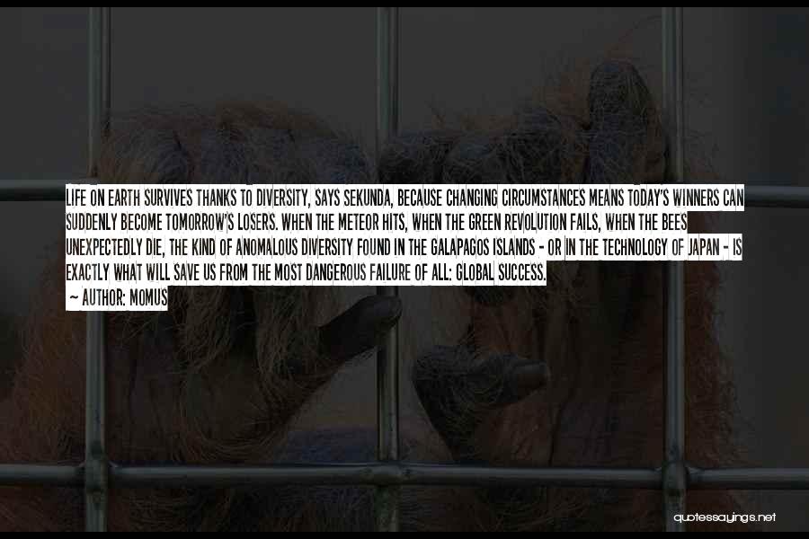 Momus Quotes: Life On Earth Survives Thanks To Diversity, Says Sekunda, Because Changing Circumstances Means Today's Winners Can Suddenly Become Tomorrow's Losers.