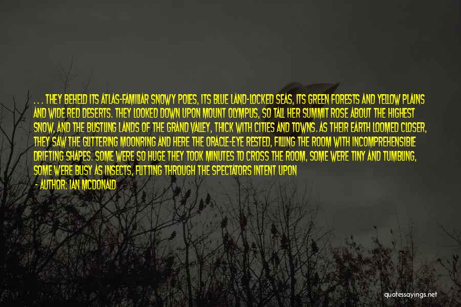 Ian McDonald Quotes: . . . They Beheld Its Atlas-familiar Snowy Poles, Its Blue Land-locked Seas, Its Green Forests And Yellow Plains And