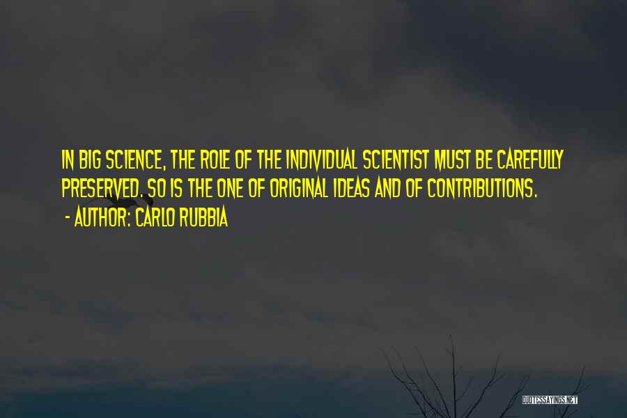 Carlo Rubbia Quotes: In Big Science, The Role Of The Individual Scientist Must Be Carefully Preserved. So Is The One Of Original Ideas