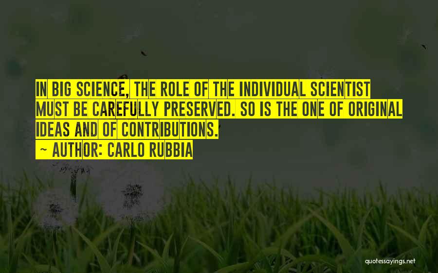 Carlo Rubbia Quotes: In Big Science, The Role Of The Individual Scientist Must Be Carefully Preserved. So Is The One Of Original Ideas