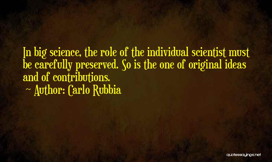 Carlo Rubbia Quotes: In Big Science, The Role Of The Individual Scientist Must Be Carefully Preserved. So Is The One Of Original Ideas