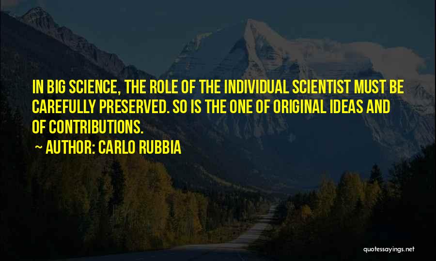 Carlo Rubbia Quotes: In Big Science, The Role Of The Individual Scientist Must Be Carefully Preserved. So Is The One Of Original Ideas