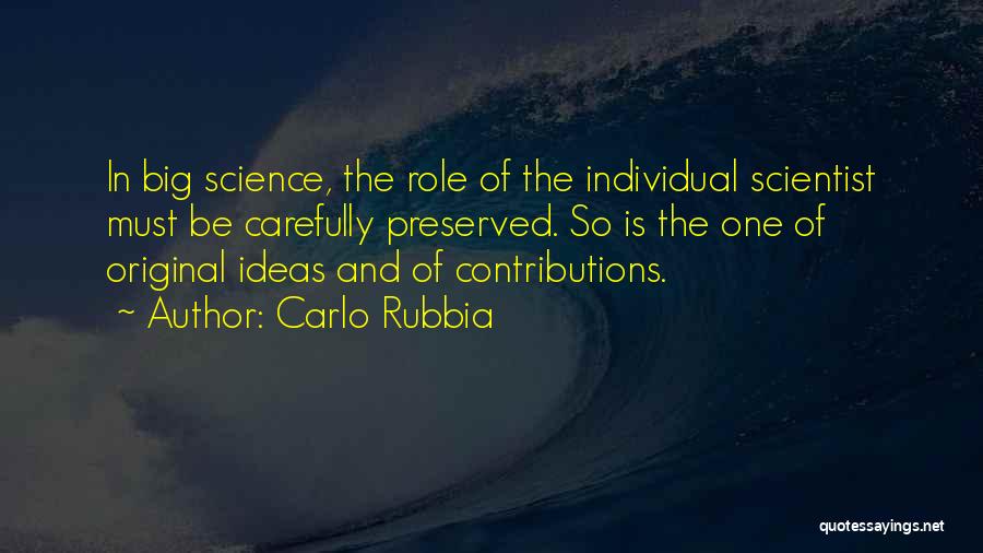 Carlo Rubbia Quotes: In Big Science, The Role Of The Individual Scientist Must Be Carefully Preserved. So Is The One Of Original Ideas