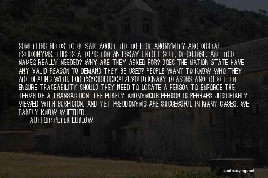 Peter Ludlow Quotes: Something Needs To Be Said About The Role Of Anonymity And Digital Pseudonyms. This Is A Topic For An Essay