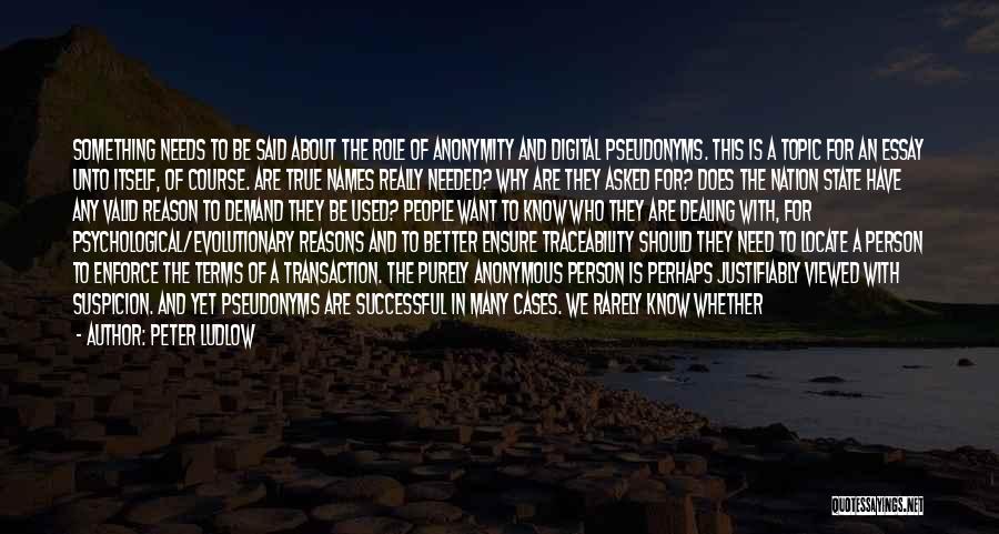 Peter Ludlow Quotes: Something Needs To Be Said About The Role Of Anonymity And Digital Pseudonyms. This Is A Topic For An Essay