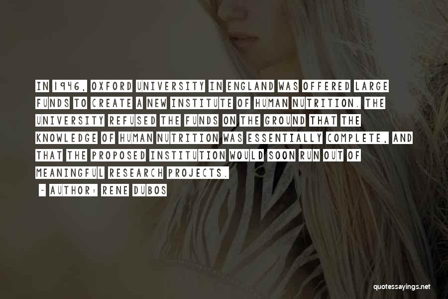 Rene Dubos Quotes: In 1946, Oxford University In England Was Offered Large Funds To Create A New Institute Of Human Nutrition. The University