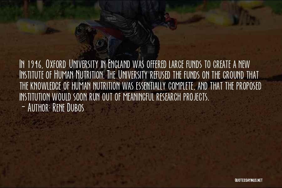 Rene Dubos Quotes: In 1946, Oxford University In England Was Offered Large Funds To Create A New Institute Of Human Nutrition. The University