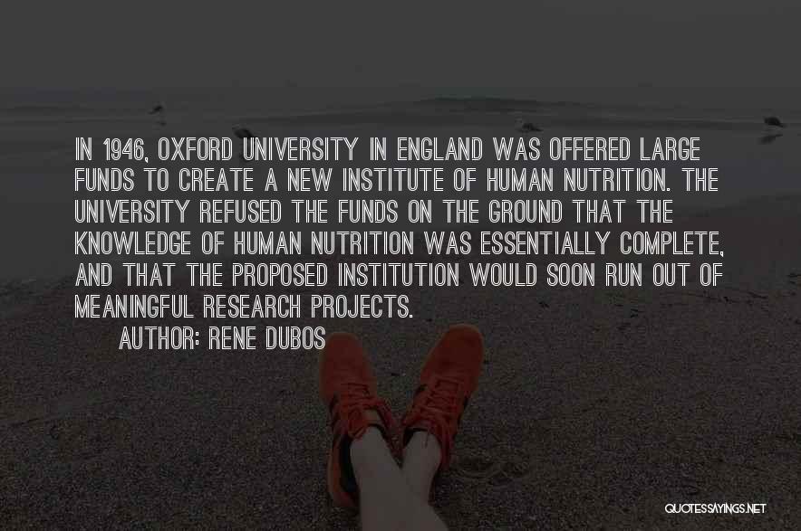 Rene Dubos Quotes: In 1946, Oxford University In England Was Offered Large Funds To Create A New Institute Of Human Nutrition. The University