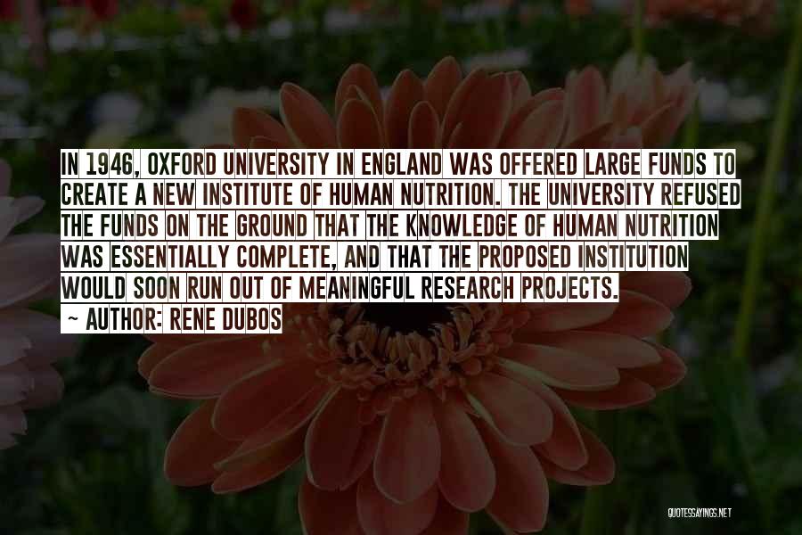 Rene Dubos Quotes: In 1946, Oxford University In England Was Offered Large Funds To Create A New Institute Of Human Nutrition. The University