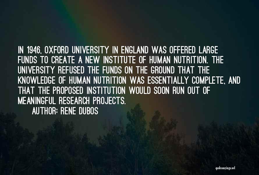 Rene Dubos Quotes: In 1946, Oxford University In England Was Offered Large Funds To Create A New Institute Of Human Nutrition. The University