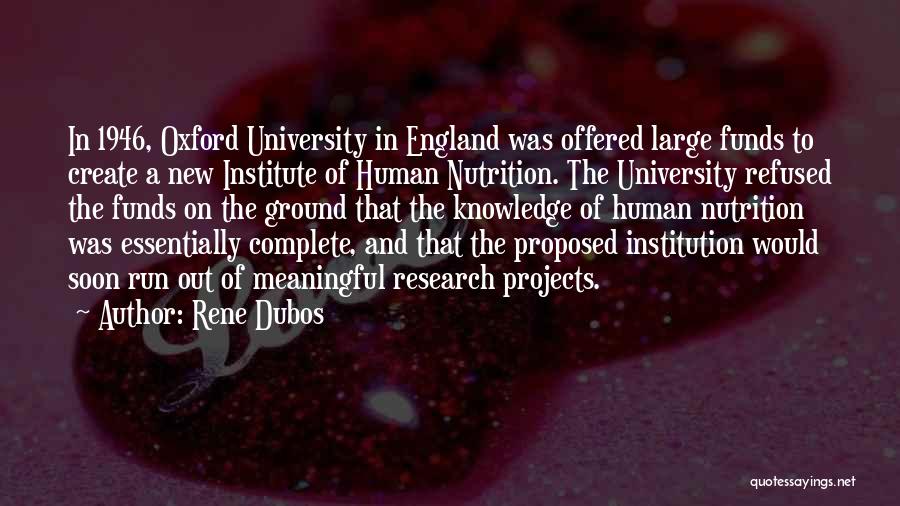 Rene Dubos Quotes: In 1946, Oxford University In England Was Offered Large Funds To Create A New Institute Of Human Nutrition. The University