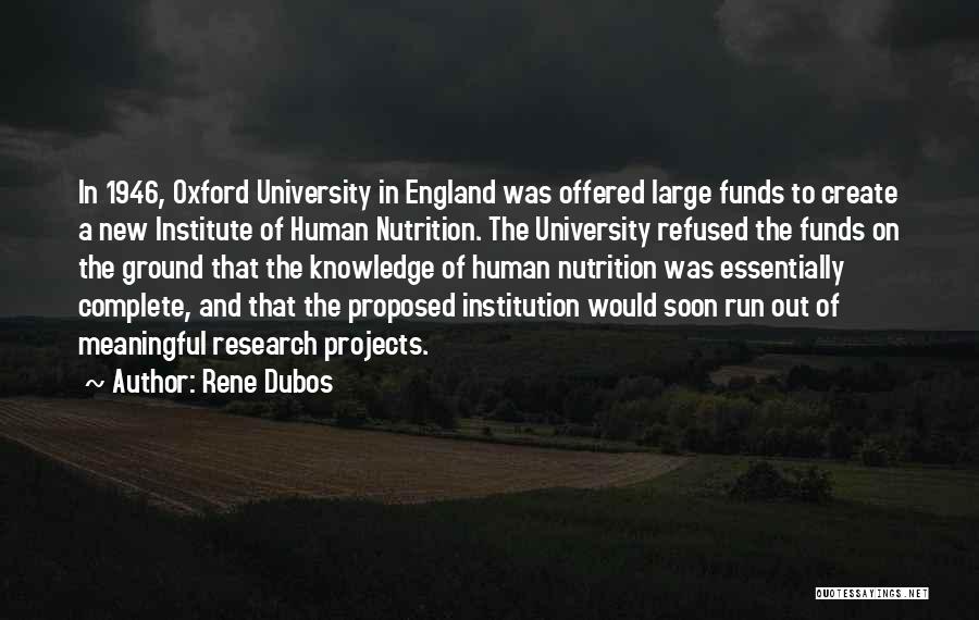 Rene Dubos Quotes: In 1946, Oxford University In England Was Offered Large Funds To Create A New Institute Of Human Nutrition. The University