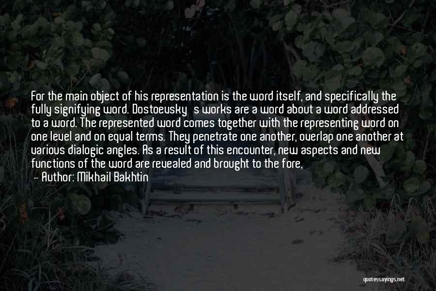 Mikhail Bakhtin Quotes: For The Main Object Of His Representation Is The Word Itself, And Specifically The Fully Signifying Word. Dostoevsky's Works Are