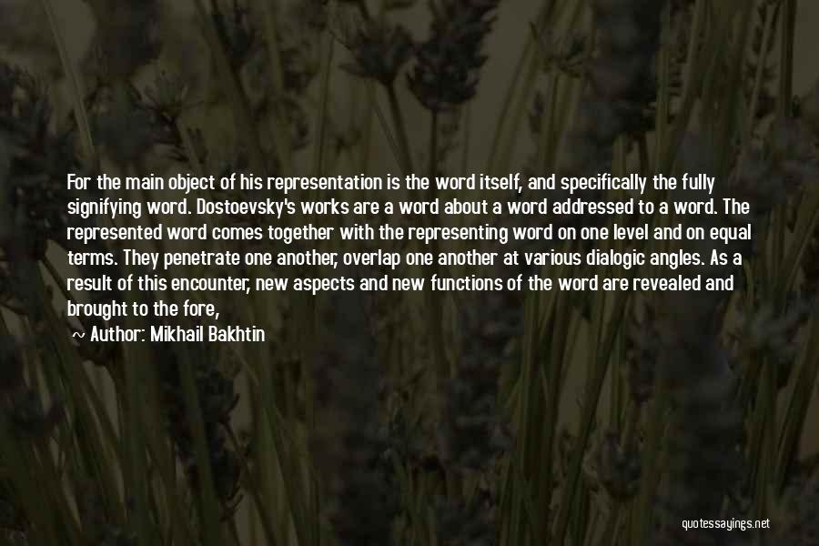 Mikhail Bakhtin Quotes: For The Main Object Of His Representation Is The Word Itself, And Specifically The Fully Signifying Word. Dostoevsky's Works Are