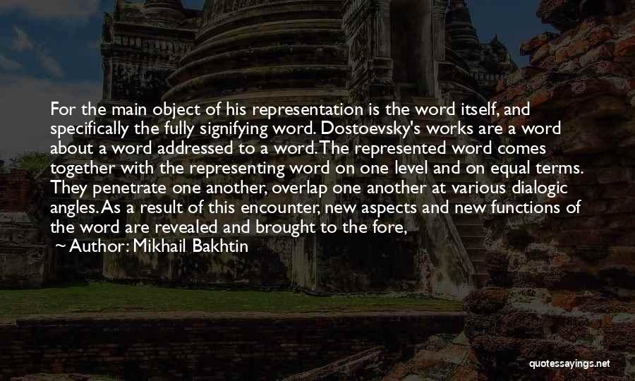 Mikhail Bakhtin Quotes: For The Main Object Of His Representation Is The Word Itself, And Specifically The Fully Signifying Word. Dostoevsky's Works Are