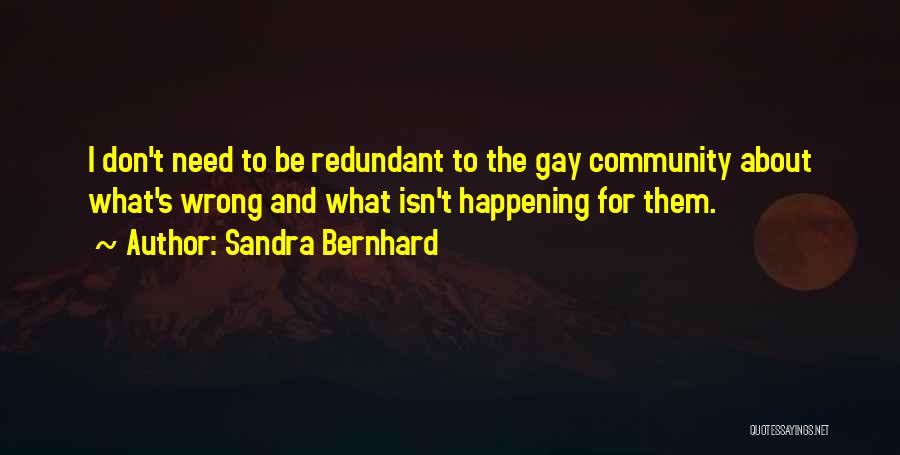 Sandra Bernhard Quotes: I Don't Need To Be Redundant To The Gay Community About What's Wrong And What Isn't Happening For Them.