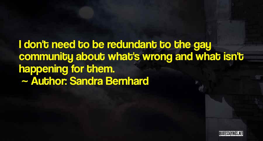 Sandra Bernhard Quotes: I Don't Need To Be Redundant To The Gay Community About What's Wrong And What Isn't Happening For Them.