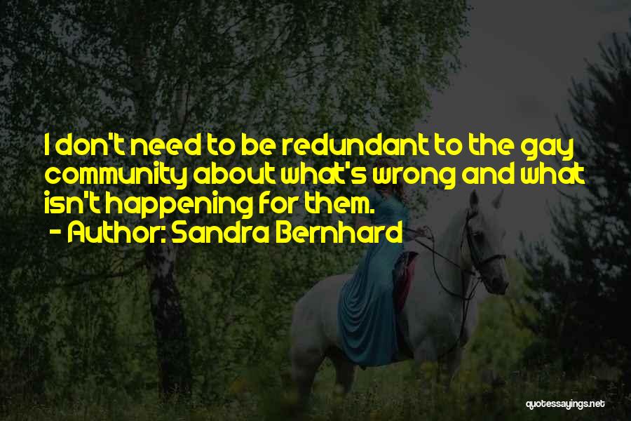 Sandra Bernhard Quotes: I Don't Need To Be Redundant To The Gay Community About What's Wrong And What Isn't Happening For Them.