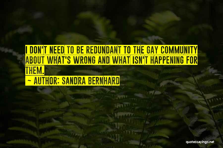 Sandra Bernhard Quotes: I Don't Need To Be Redundant To The Gay Community About What's Wrong And What Isn't Happening For Them.