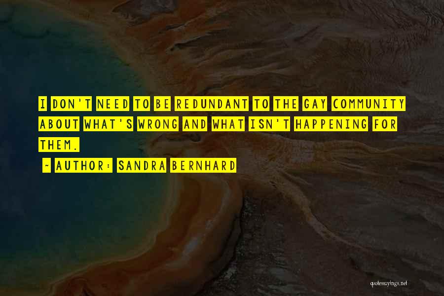 Sandra Bernhard Quotes: I Don't Need To Be Redundant To The Gay Community About What's Wrong And What Isn't Happening For Them.