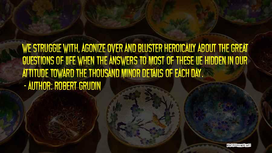 Robert Grudin Quotes: We Struggle With, Agonize Over And Bluster Heroically About The Great Questions Of Life When The Answers To Most Of