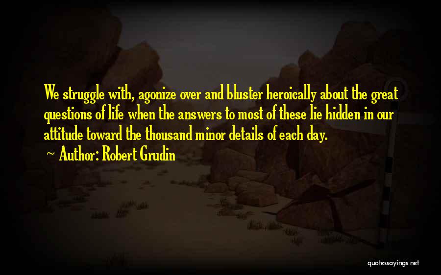 Robert Grudin Quotes: We Struggle With, Agonize Over And Bluster Heroically About The Great Questions Of Life When The Answers To Most Of