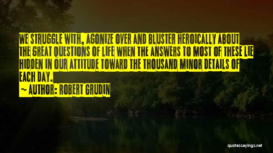 Robert Grudin Quotes: We Struggle With, Agonize Over And Bluster Heroically About The Great Questions Of Life When The Answers To Most Of