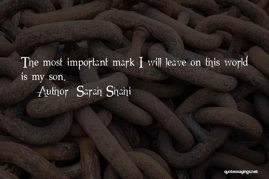 Sarah Shahi Quotes: The Most Important Mark I Will Leave On This World Is My Son.