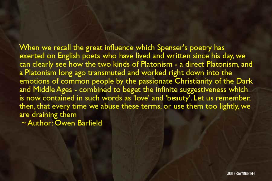 Owen Barfield Quotes: When We Recall The Great Influence Which Spenser's Poetry Has Exerted On English Poets Who Have Lived And Written Since