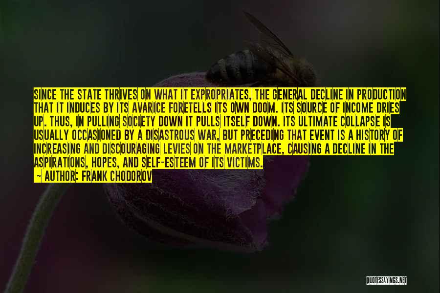 Frank Chodorov Quotes: Since The State Thrives On What It Expropriates, The General Decline In Production That It Induces By Its Avarice Foretells