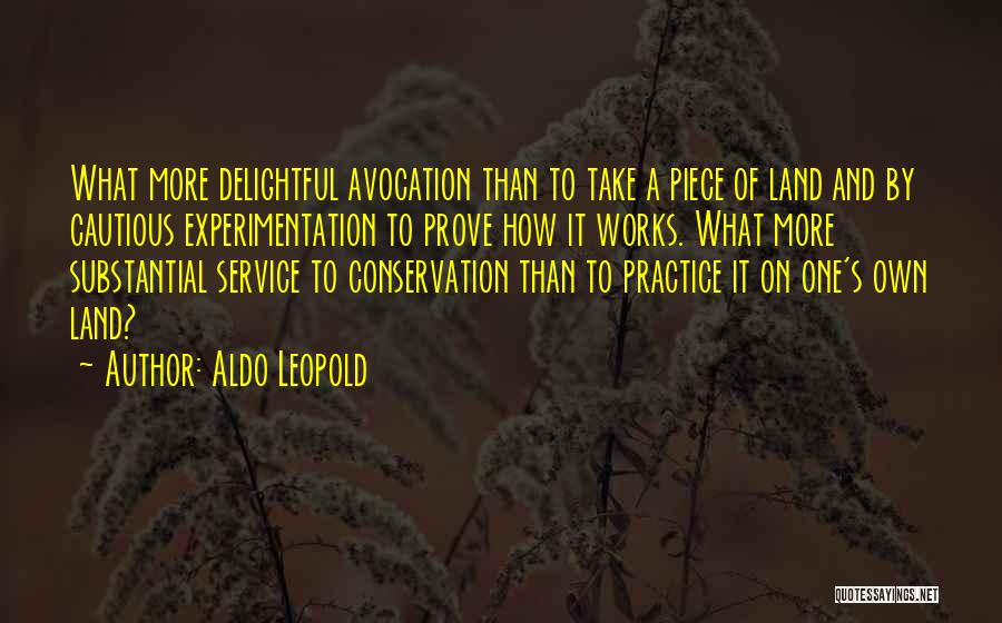 Aldo Leopold Quotes: What More Delightful Avocation Than To Take A Piece Of Land And By Cautious Experimentation To Prove How It Works.