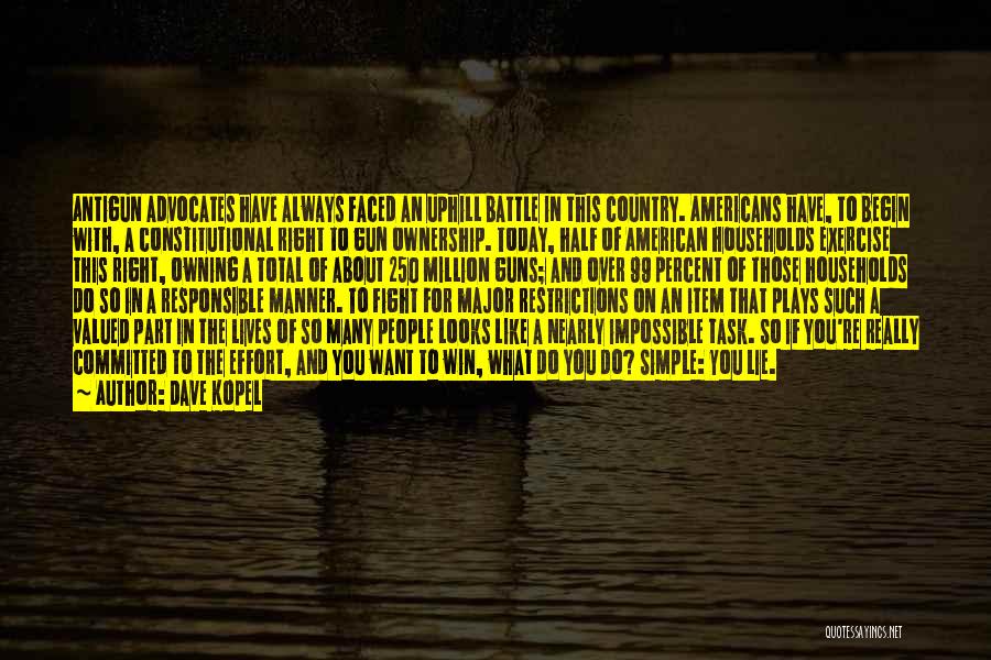 Dave Kopel Quotes: Antigun Advocates Have Always Faced An Uphill Battle In This Country. Americans Have, To Begin With, A Constitutional Right To