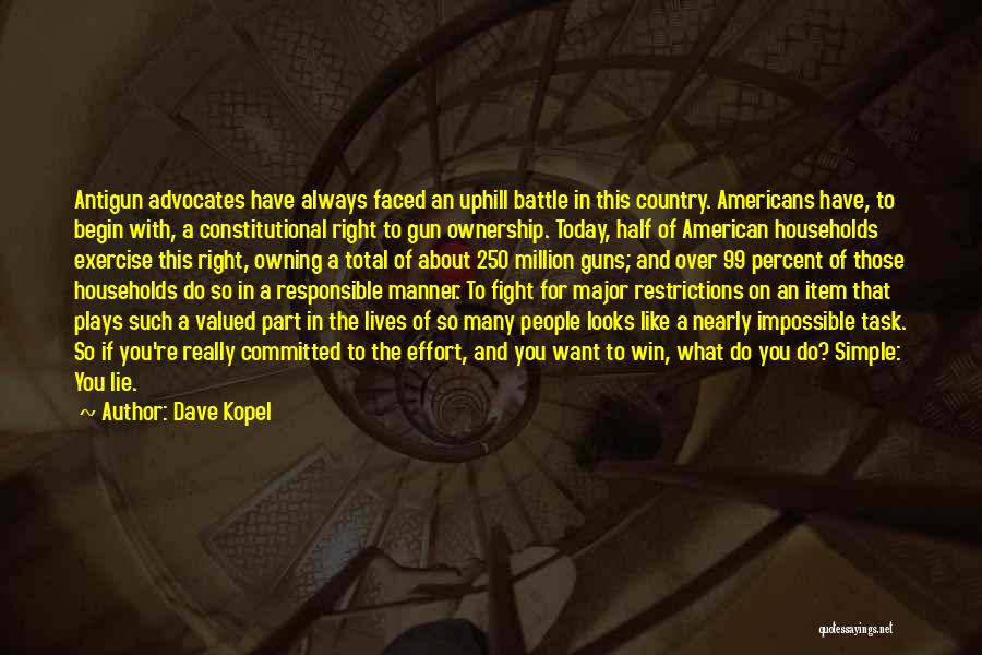 Dave Kopel Quotes: Antigun Advocates Have Always Faced An Uphill Battle In This Country. Americans Have, To Begin With, A Constitutional Right To