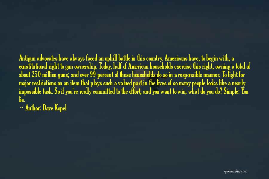 Dave Kopel Quotes: Antigun Advocates Have Always Faced An Uphill Battle In This Country. Americans Have, To Begin With, A Constitutional Right To