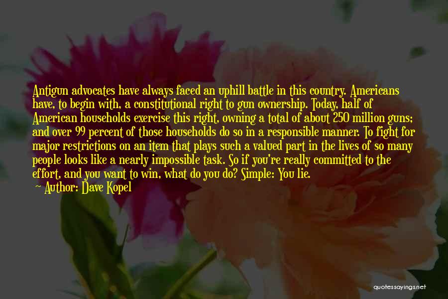 Dave Kopel Quotes: Antigun Advocates Have Always Faced An Uphill Battle In This Country. Americans Have, To Begin With, A Constitutional Right To