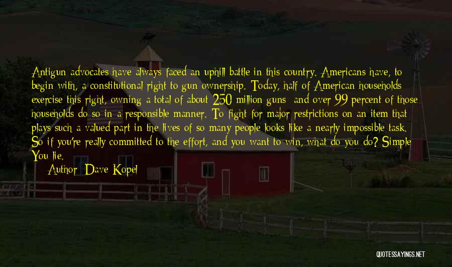 Dave Kopel Quotes: Antigun Advocates Have Always Faced An Uphill Battle In This Country. Americans Have, To Begin With, A Constitutional Right To