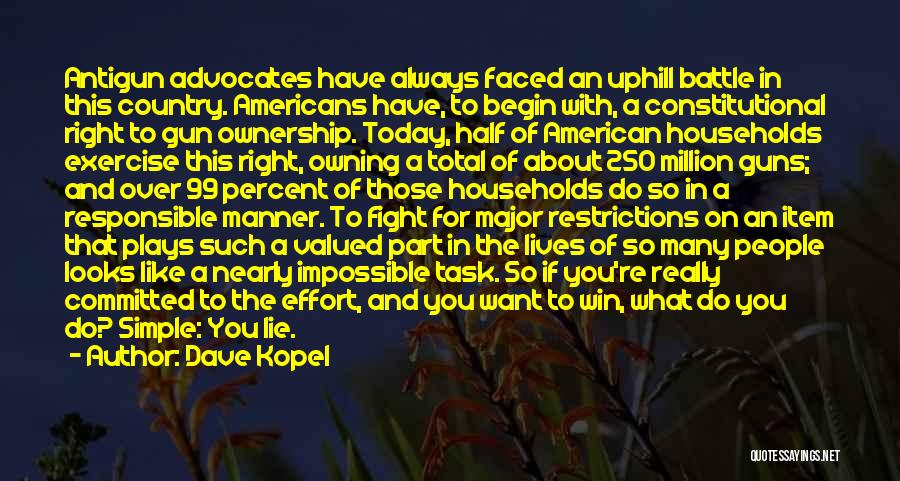 Dave Kopel Quotes: Antigun Advocates Have Always Faced An Uphill Battle In This Country. Americans Have, To Begin With, A Constitutional Right To