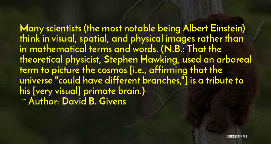 David B. Givens Quotes: Many Scientists (the Most Notable Being Albert Einstein) Think In Visual, Spatial, And Physical Images Rather Than In Mathematical Terms