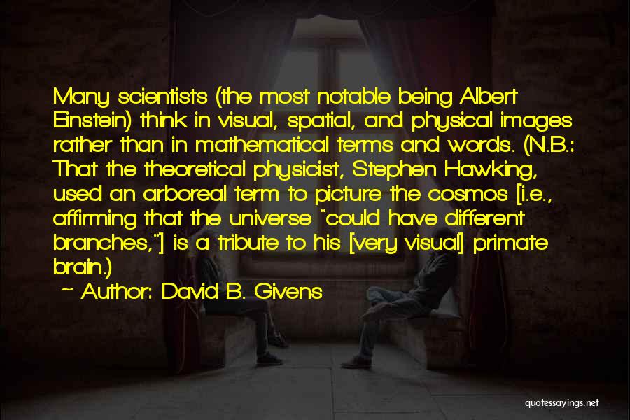 David B. Givens Quotes: Many Scientists (the Most Notable Being Albert Einstein) Think In Visual, Spatial, And Physical Images Rather Than In Mathematical Terms