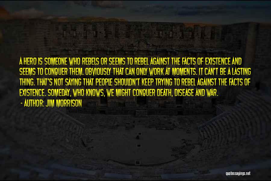 Jim Morrison Quotes: A Hero Is Someone Who Rebels Or Seems To Rebel Against The Facts Of Existence And Seems To Conquer Them.