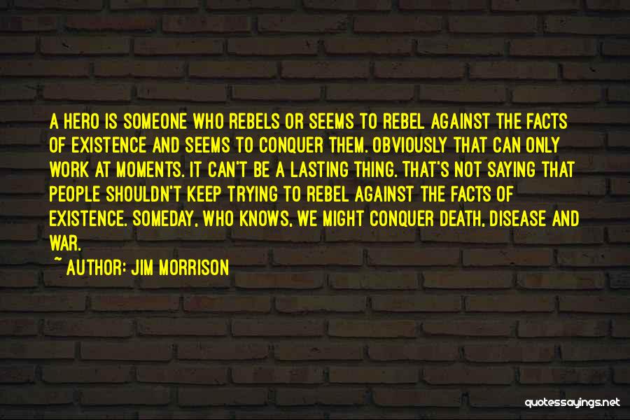 Jim Morrison Quotes: A Hero Is Someone Who Rebels Or Seems To Rebel Against The Facts Of Existence And Seems To Conquer Them.