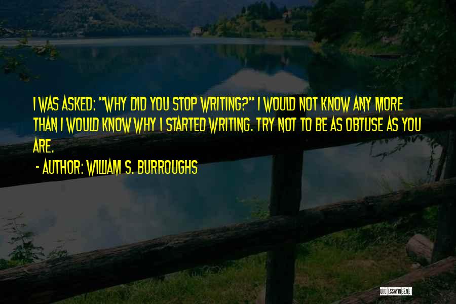 William S. Burroughs Quotes: I Was Asked: Why Did You Stop Writing? I Would Not Know Any More Than I Would Know Why I