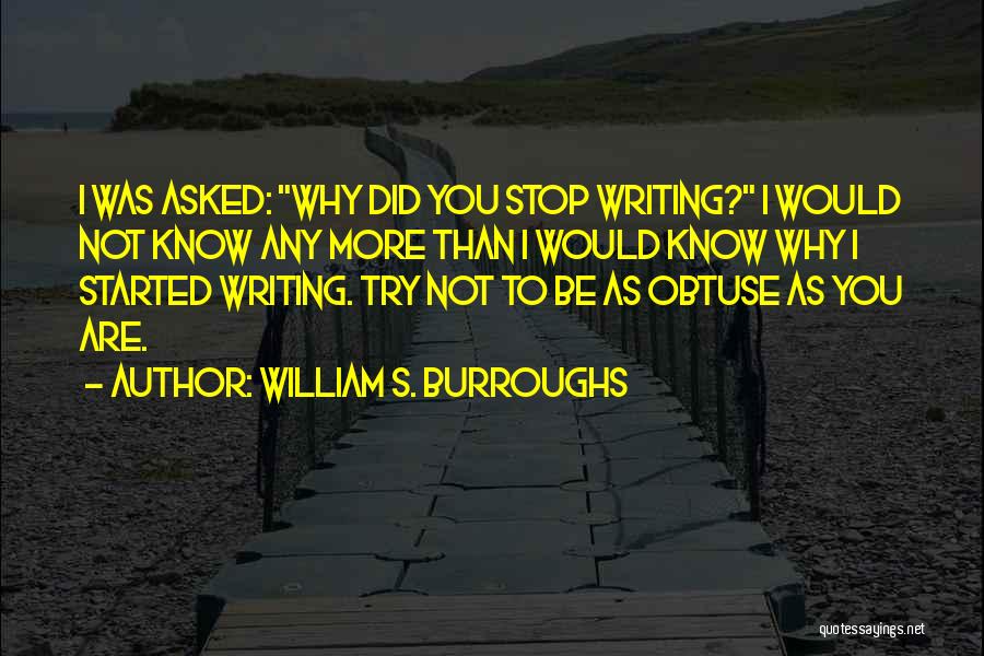 William S. Burroughs Quotes: I Was Asked: Why Did You Stop Writing? I Would Not Know Any More Than I Would Know Why I