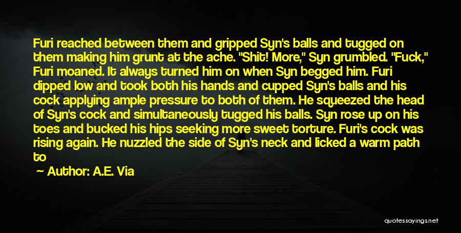 A.E. Via Quotes: Furi Reached Between Them And Gripped Syn's Balls And Tugged On Them Making Him Grunt At The Ache. Shit! More,