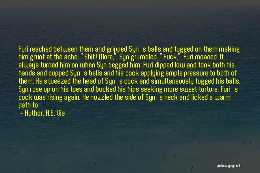 A.E. Via Quotes: Furi Reached Between Them And Gripped Syn's Balls And Tugged On Them Making Him Grunt At The Ache. Shit! More,