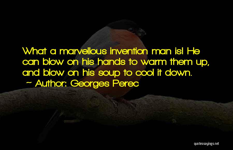 Georges Perec Quotes: What A Marvellous Invention Man Is! He Can Blow On His Hands To Warm Them Up, And Blow On His