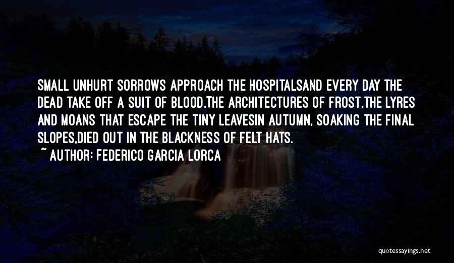 Federico Garcia Lorca Quotes: Small Unhurt Sorrows Approach The Hospitalsand Every Day The Dead Take Off A Suit Of Blood.the Architectures Of Frost,the Lyres