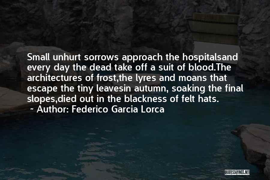 Federico Garcia Lorca Quotes: Small Unhurt Sorrows Approach The Hospitalsand Every Day The Dead Take Off A Suit Of Blood.the Architectures Of Frost,the Lyres