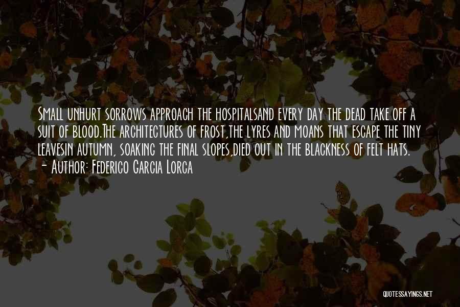 Federico Garcia Lorca Quotes: Small Unhurt Sorrows Approach The Hospitalsand Every Day The Dead Take Off A Suit Of Blood.the Architectures Of Frost,the Lyres